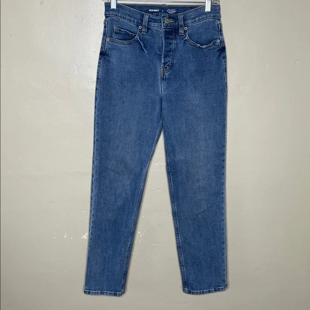 OLD NAVY Blue Jeans Extra High Rise SKY HIGH STRAIGHT Secret Smooth Pockets 2